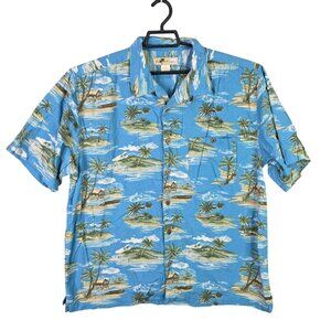 Mens Joe Marlin Hawaiian Blue Shirt Beach Print Short Sleeve Button Up Size XL